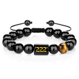 222 Angel number black obsidian and tiger eye bracelet — D02-15