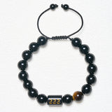 222 Angel number black obsidian and tiger eye bracelet — D02-16