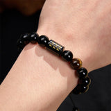 222 Angel number black obsidian and tiger eye bracelet — D02-17