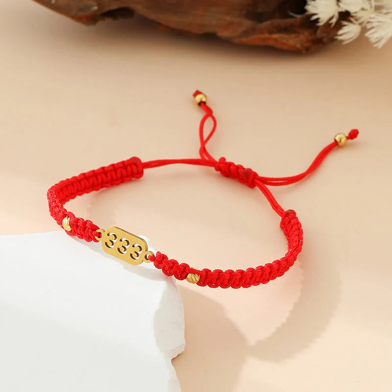 333 Angel number red cord bracelet — D03D04-09