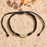 333 Angel number black cord bracelet — D03D04-16