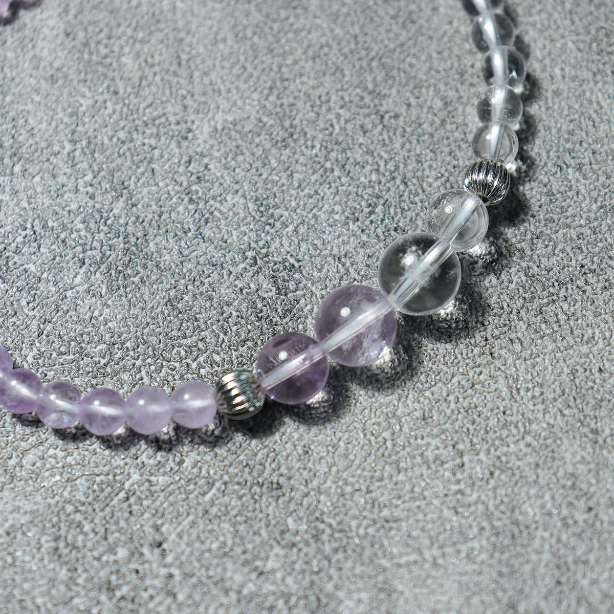 Lavender Halo Wrap Bracelet — amethyst and clear bead detail