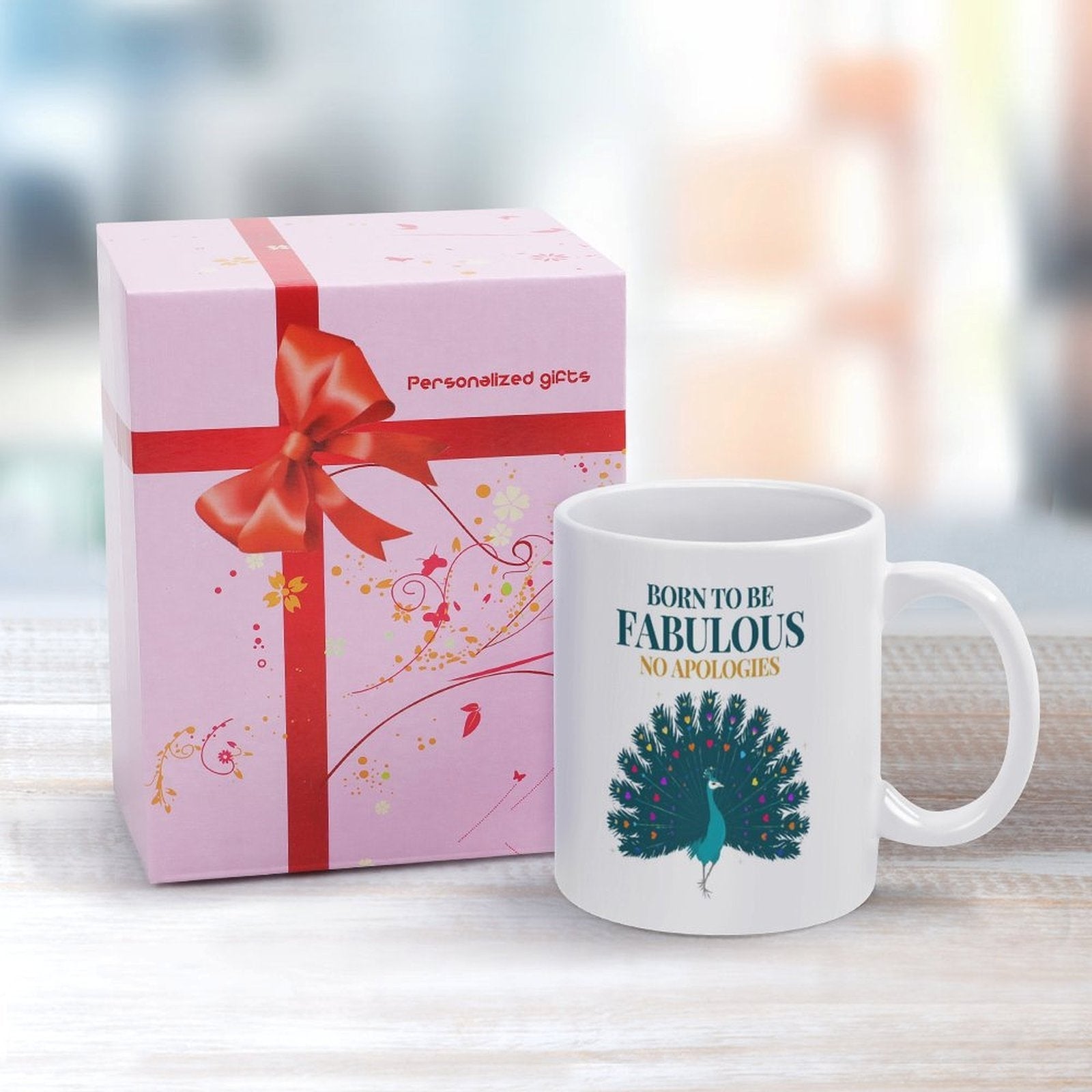 Born to Be Fabulous Peacock Mug – Unique Motivational Ceramic Coffee Cup