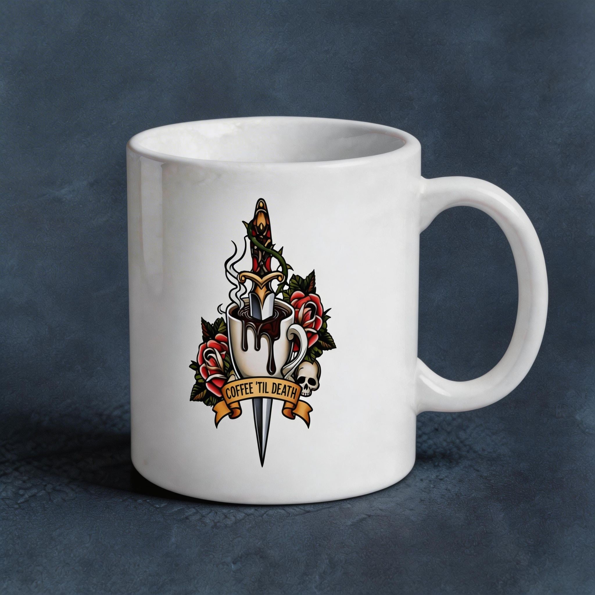 Coffee 'Til Death Tattoo Style Graphic Mug