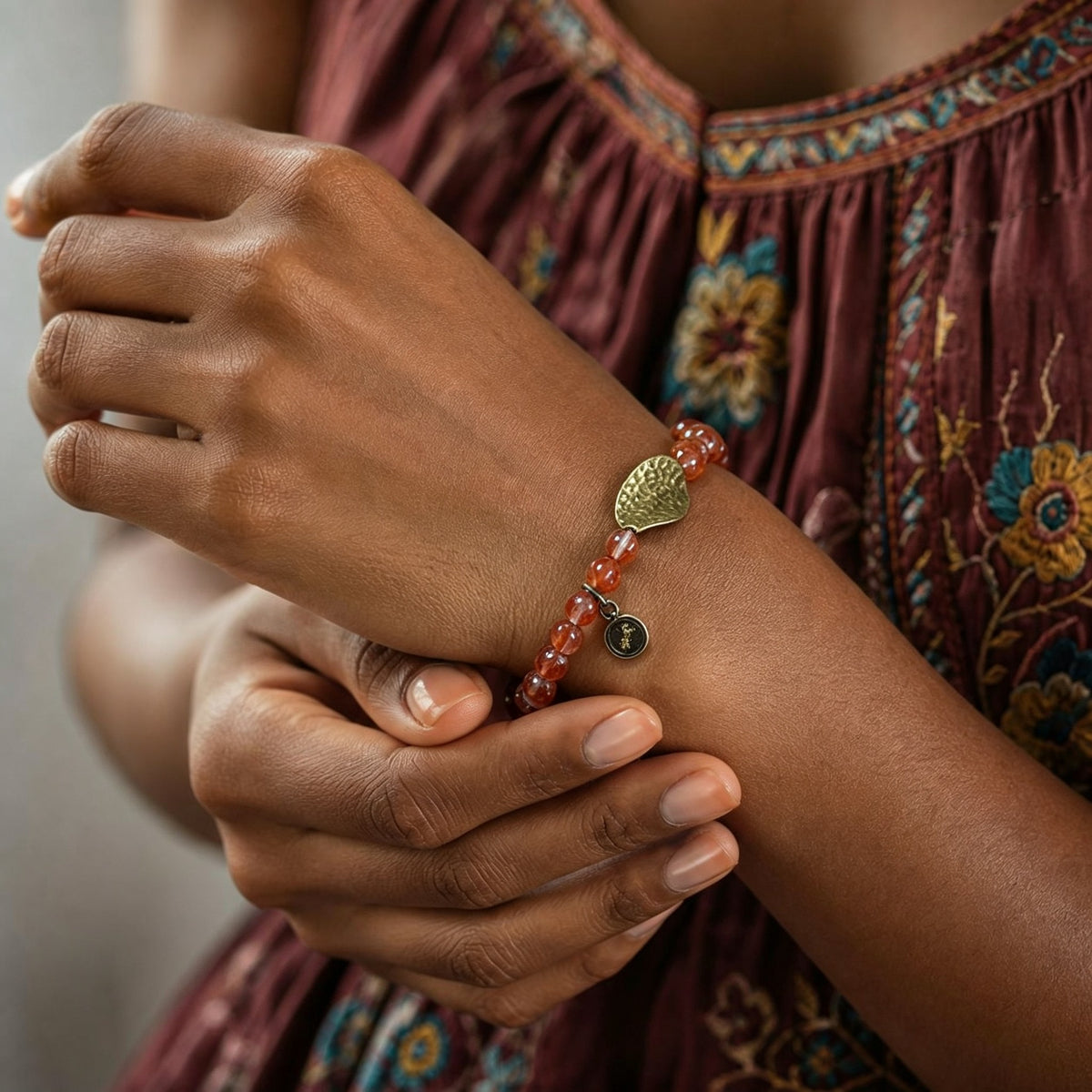 Amber Glow Leaf Charm Bracelet