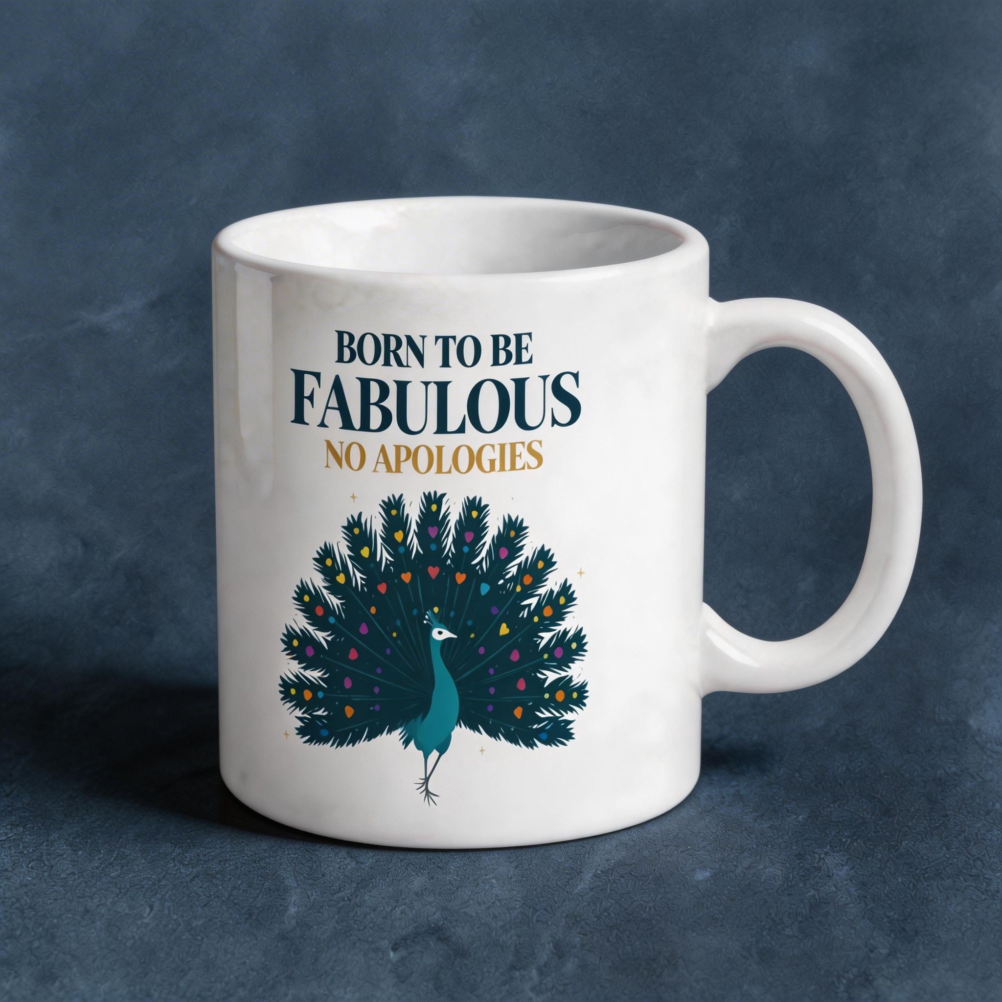 Born to Be Fabulous Peacock Mug – Unique Motivational Ceramic Coffee Cup