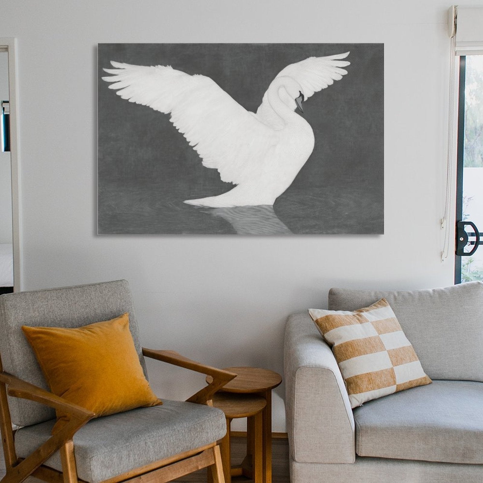Swan Elegance Framed Art Print (Landscape 3:2) - Monochrome Wildlife Decor