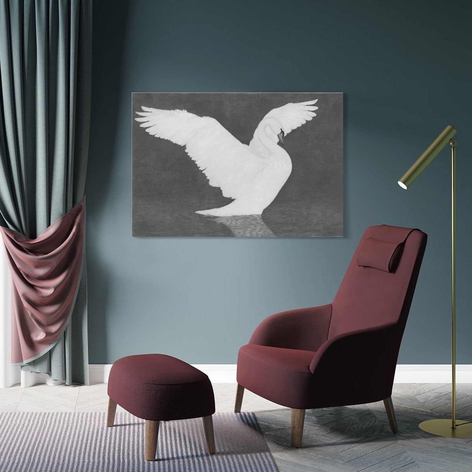 Swan Elegance Framed Art Print (Landscape 3:2) - Monochrome Wildlife Decor