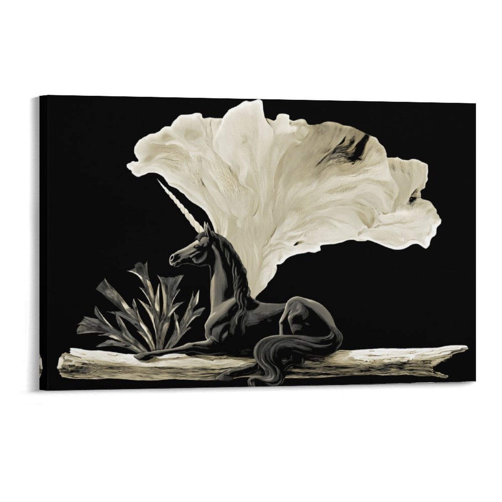 Dark Gothic Unicorn & Ethereal Bloom Framed Canvas Art