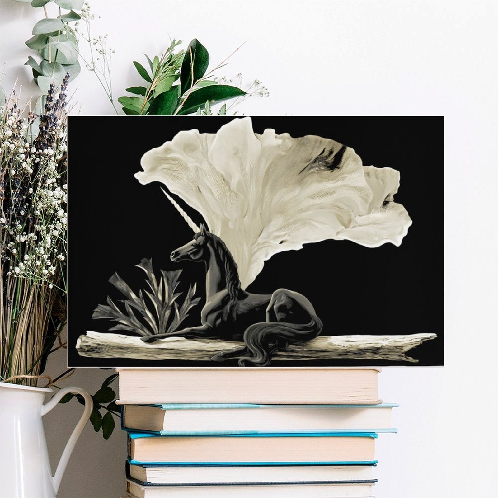 Dark Gothic Unicorn & Ethereal Bloom Framed Canvas Art