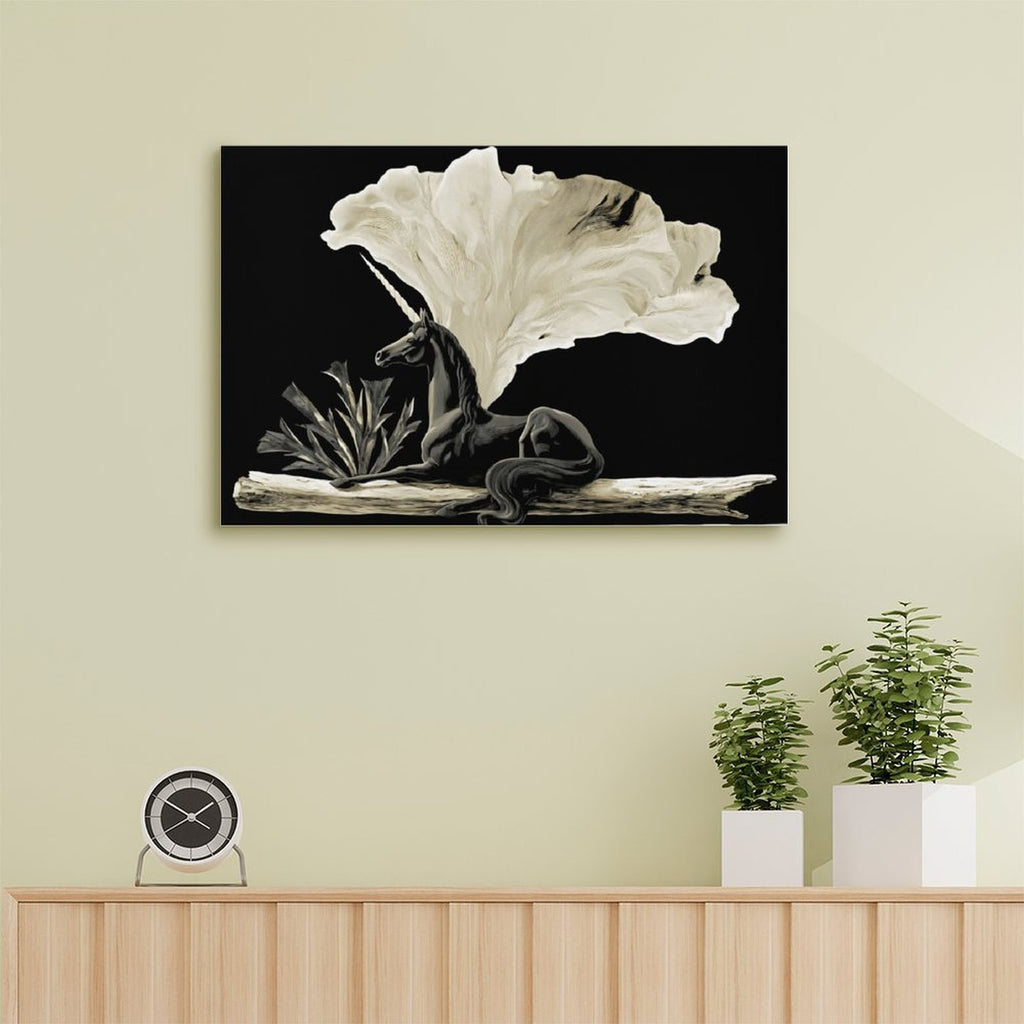 Dark Gothic Unicorn & Ethereal Bloom Framed Canvas Art