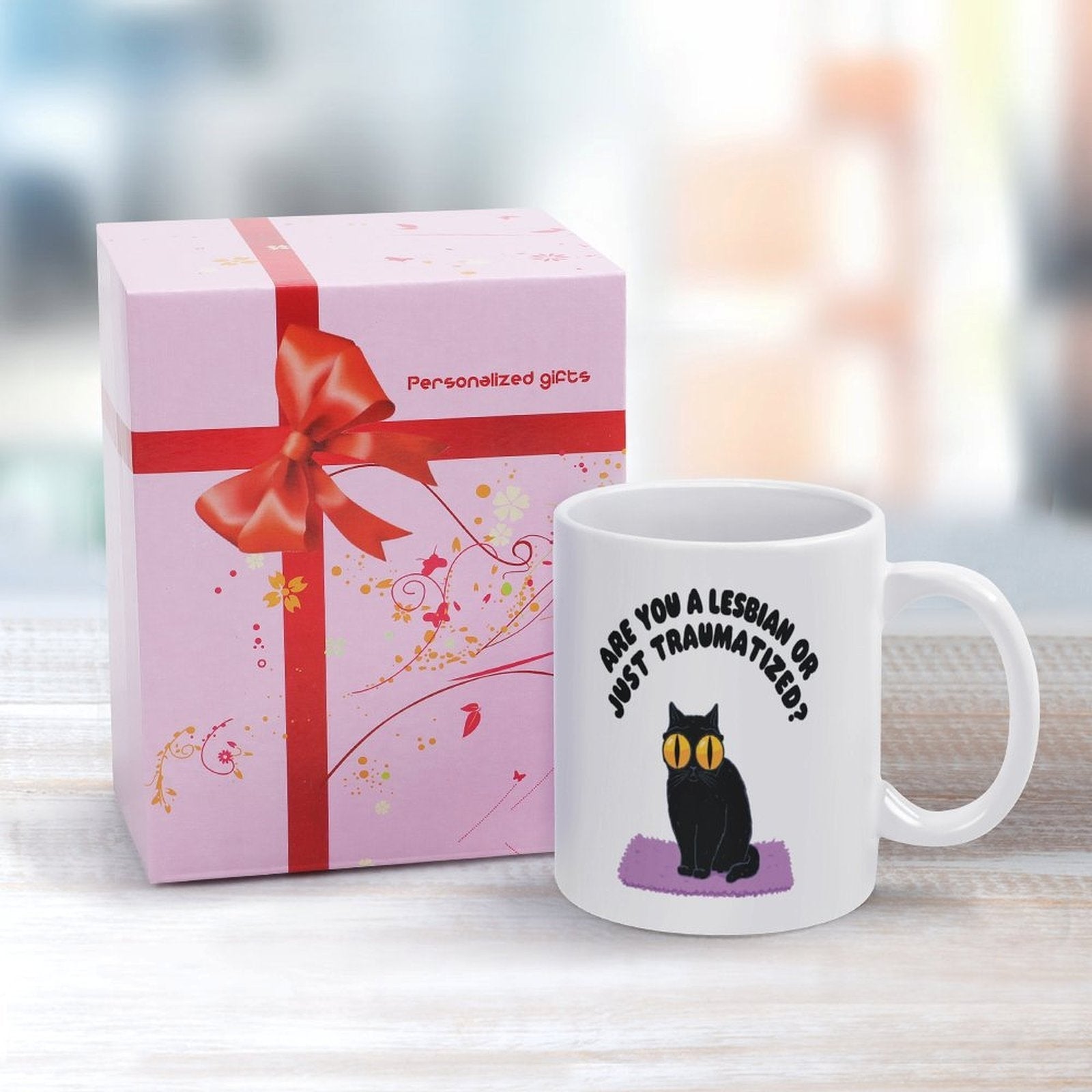 Are You A Lesbian Or Just Traumatized? Funny Black Cat Mug
