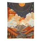 Celestial Sun and Moon Mountainscape Wall Tapestry (Portrait)
