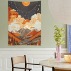 Celestial Sun and Moon Mountainscape Wall Tapestry (Portrait)