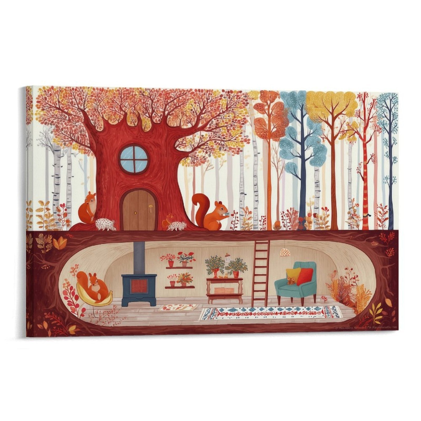 Whimsical Squirrel Hollow Framed Art Print | Woodland Autumn Wall Decor