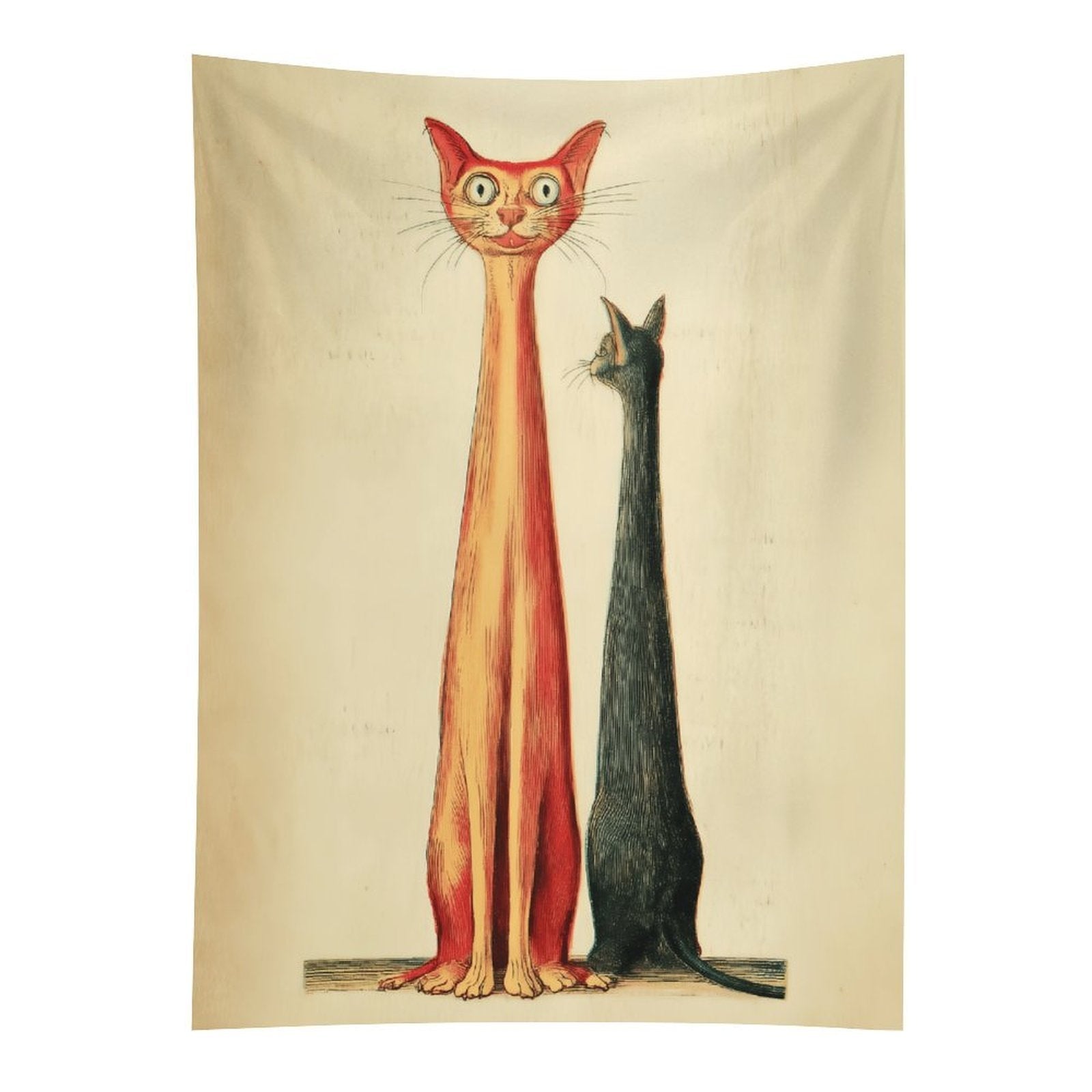 Whimsical Long Cats Portrait Wall Tapestry