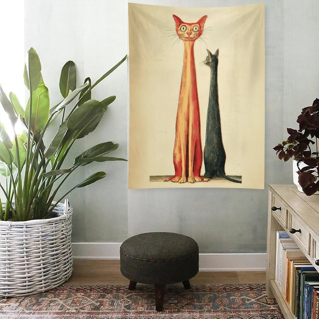 Whimsical Long Cats Portrait Wall Tapestry
