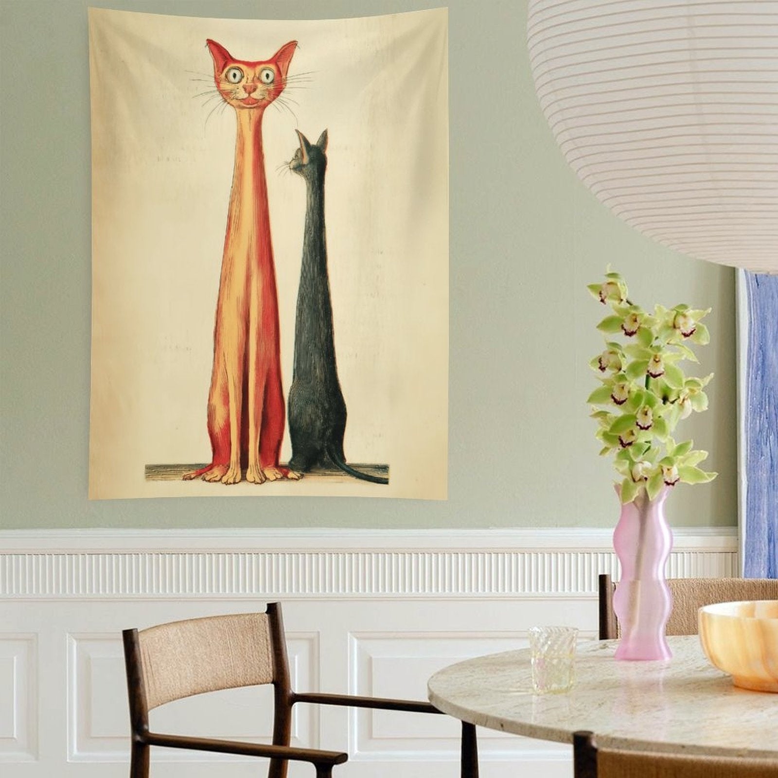 Whimsical Long Cats Portrait Wall Tapestry