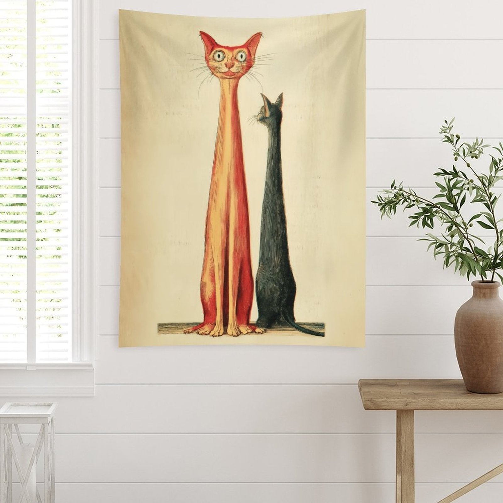 Whimsical Long Cats Portrait Wall Tapestry