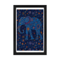 Intricate Boho Blue Elephant Flat-Frame Wall Art, Black Portrait