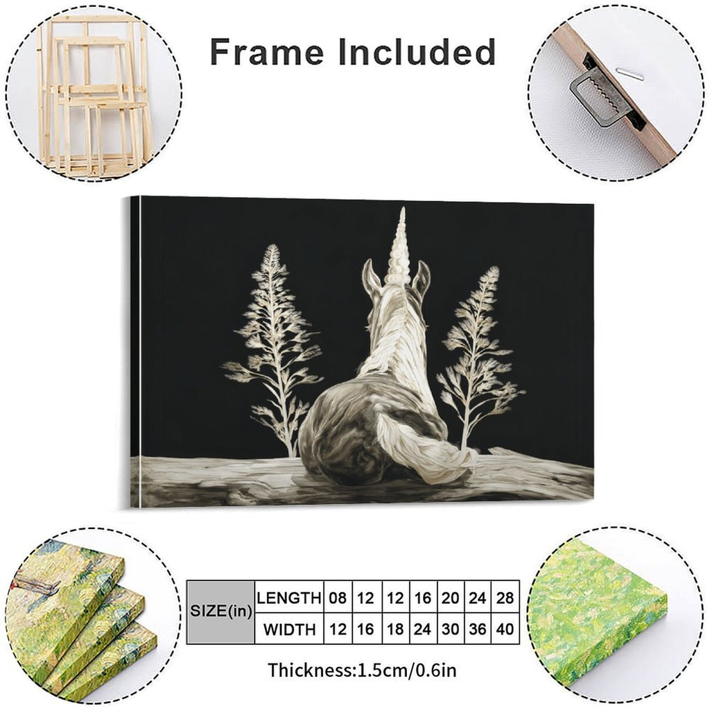 Mystical Midnight Unicorn Framed Canvas Art Wall Decor