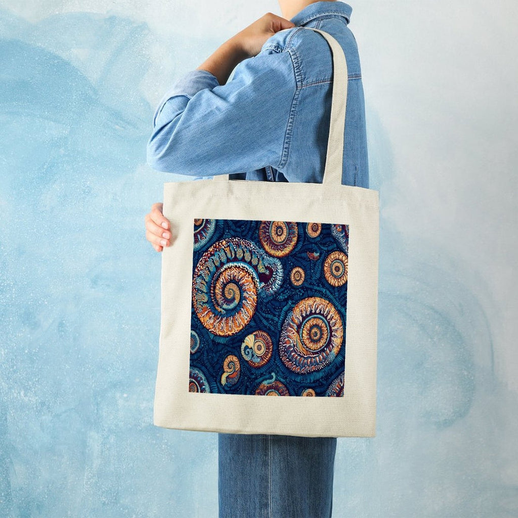 Abstract Ammonite Fossil Canvas Tote Bag - Artistic Marine Spiral Design