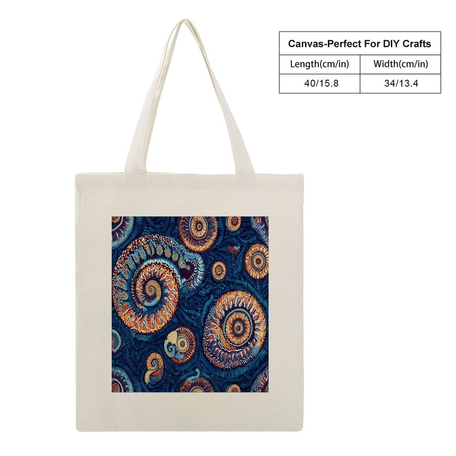 Abstract Ammonite Fossil Canvas Tote Bag - Artistic Marine Spiral Design