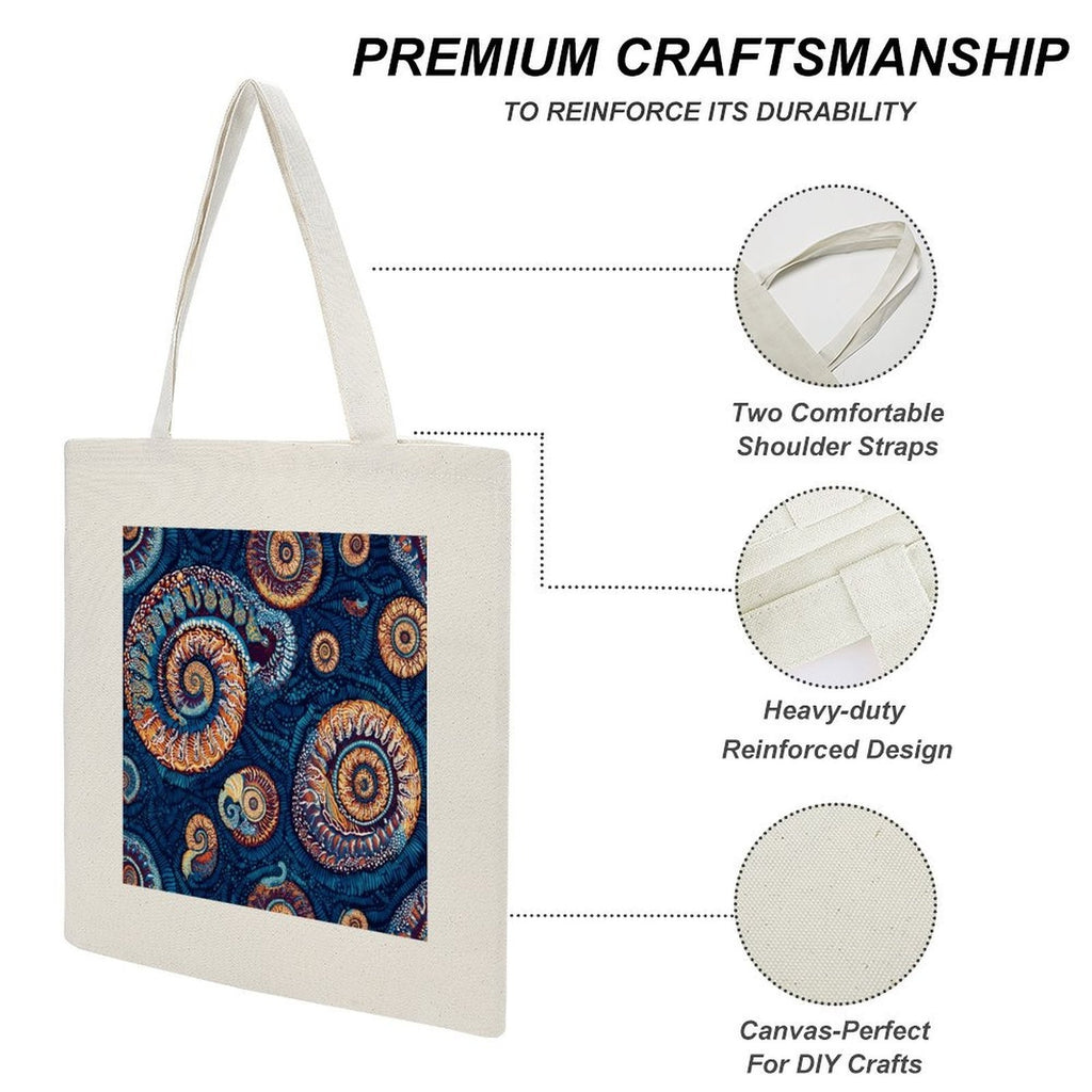 Abstract Ammonite Fossil Canvas Tote Bag - Artistic Marine Spiral Design