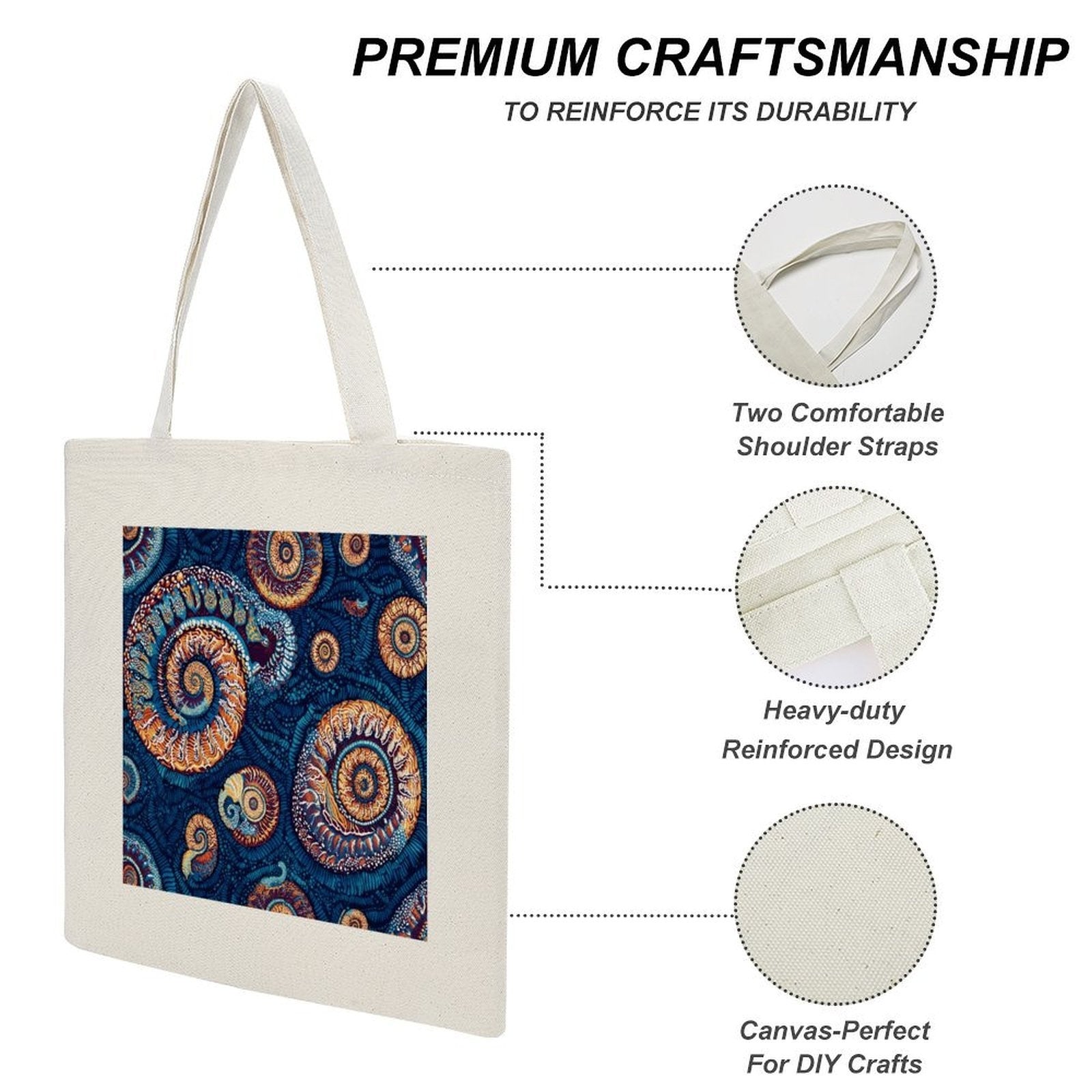 Abstract Ammonite Fossil Canvas Tote Bag - Artistic Marine Spiral Design