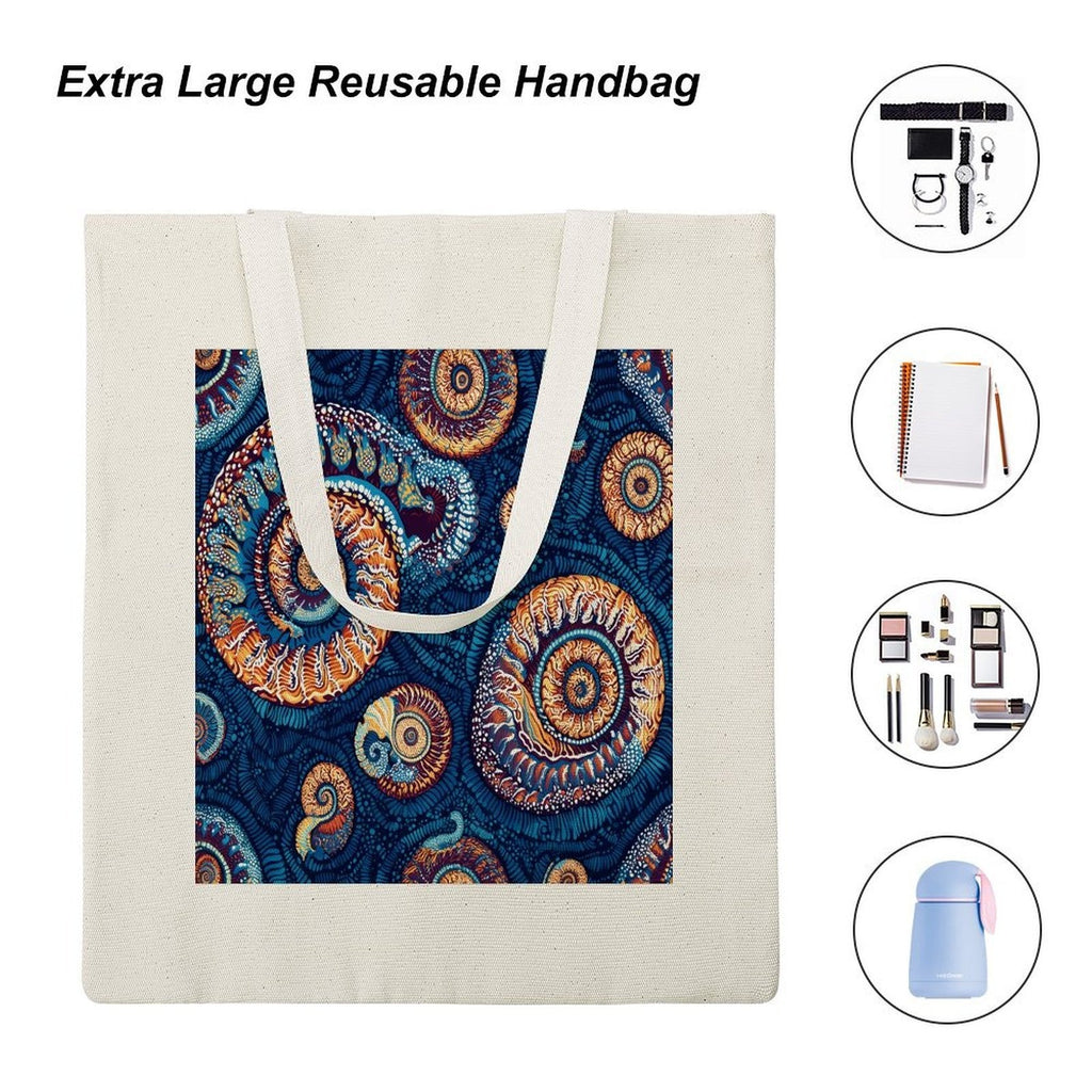 Abstract Ammonite Fossil Canvas Tote Bag - Artistic Marine Spiral Design