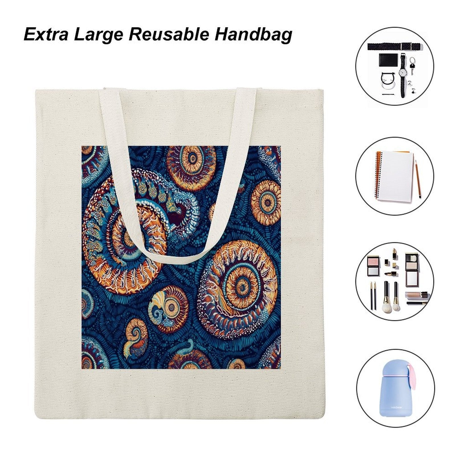 Abstract Ammonite Fossil Canvas Tote Bag - Artistic Marine Spiral Design