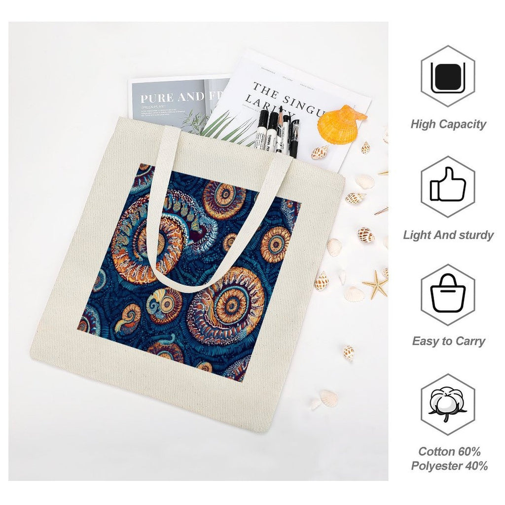 Abstract Ammonite Fossil Canvas Tote Bag - Artistic Marine Spiral Design