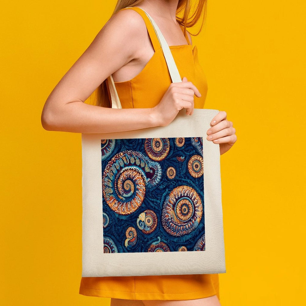 Abstract Ammonite Fossil Canvas Tote Bag - Artistic Marine Spiral Design