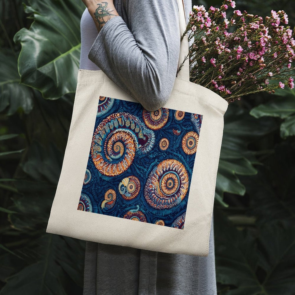 Abstract Ammonite Fossil Canvas Tote Bag - Artistic Marine Spiral Design