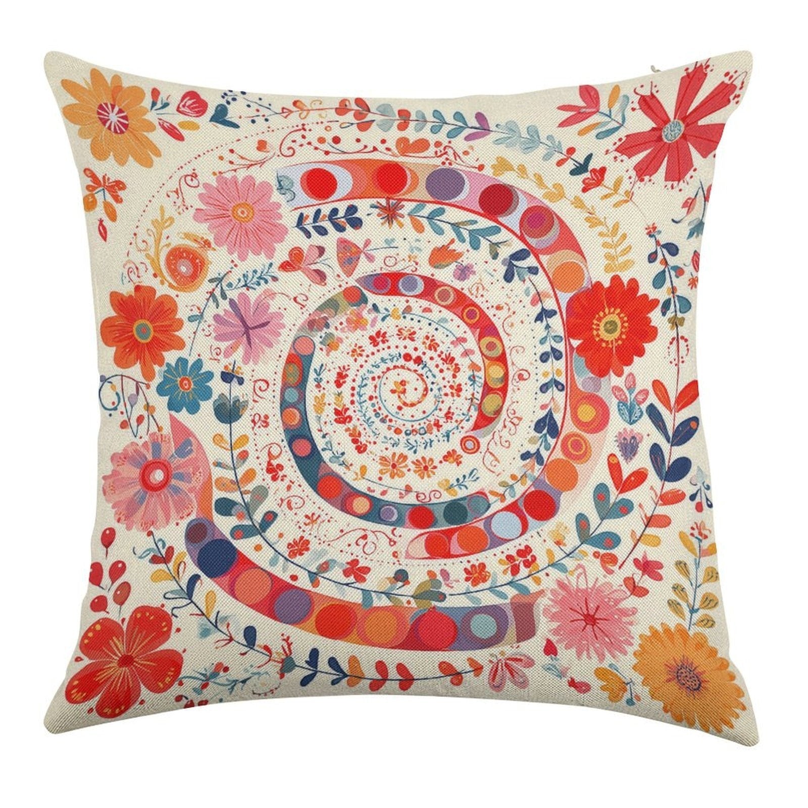 Spiral Garden Bloom Faux-Linen Throw Pillow Cover