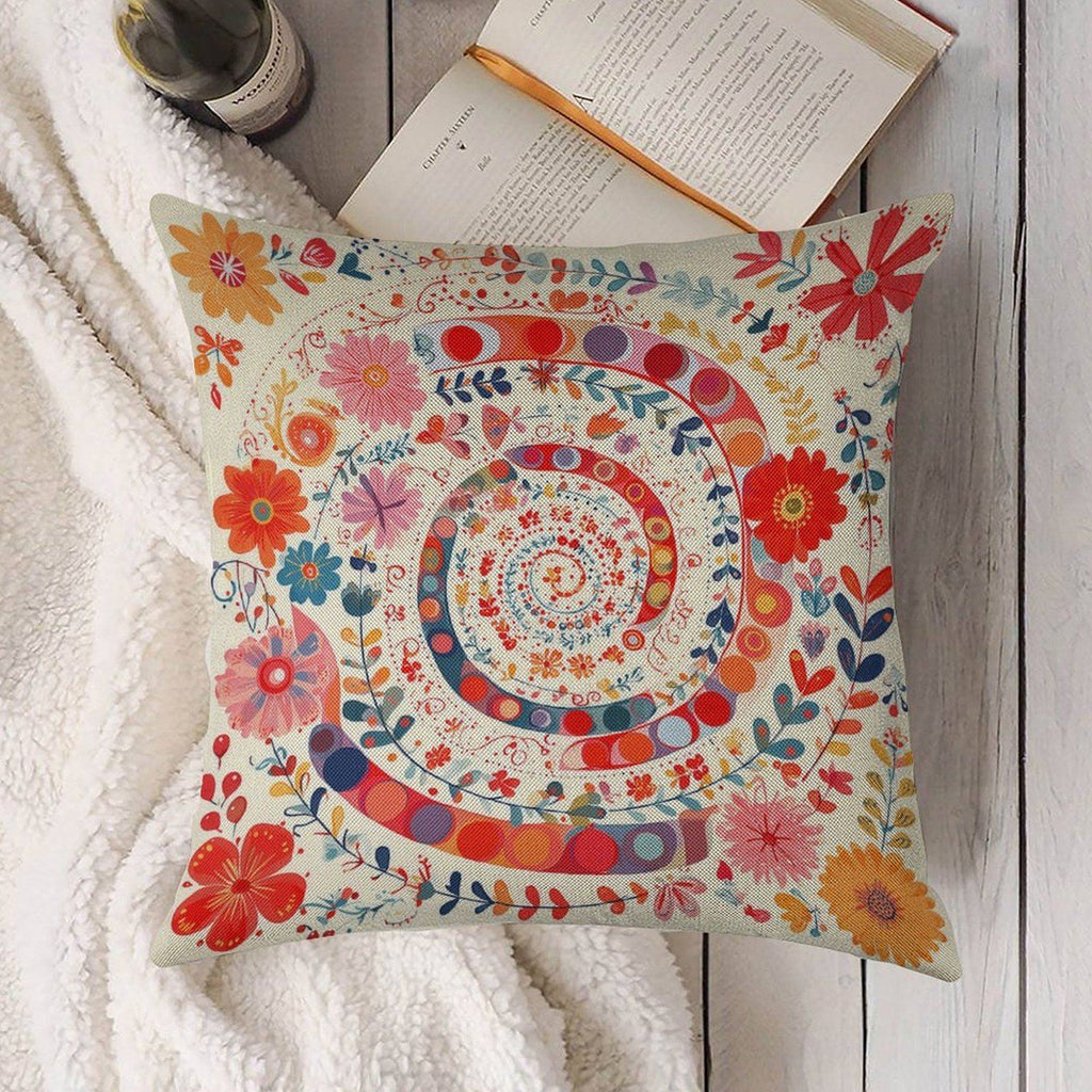 Spiral Garden Bloom Faux-Linen Throw Pillow Cover