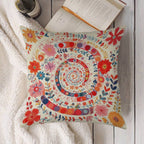 Spiral Garden Bloom Faux-Linen Throw Pillow Cover