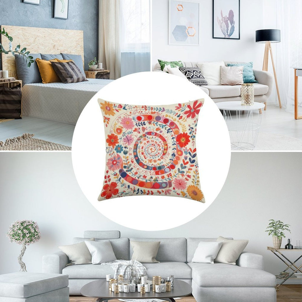 Spiral Garden Bloom Faux-Linen Throw Pillow Cover