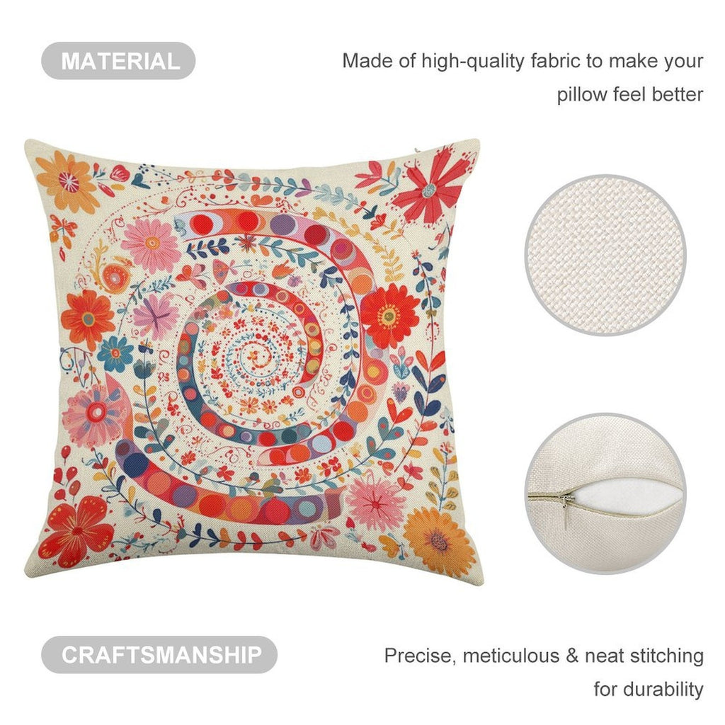 Spiral Garden Bloom Faux-Linen Throw Pillow Cover