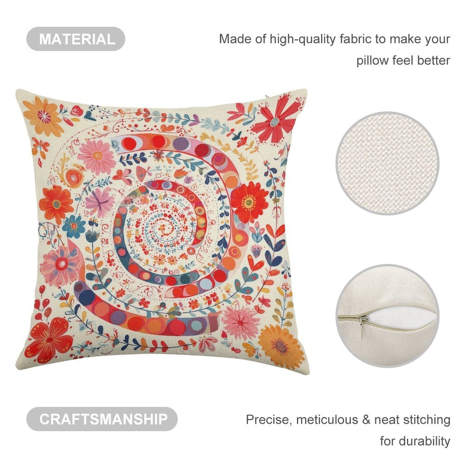 Spiral Garden Bloom Faux-Linen Throw Pillow Cover