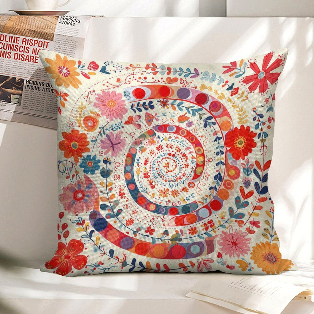 Spiral Garden Bloom Faux-Linen Throw Pillow Cover