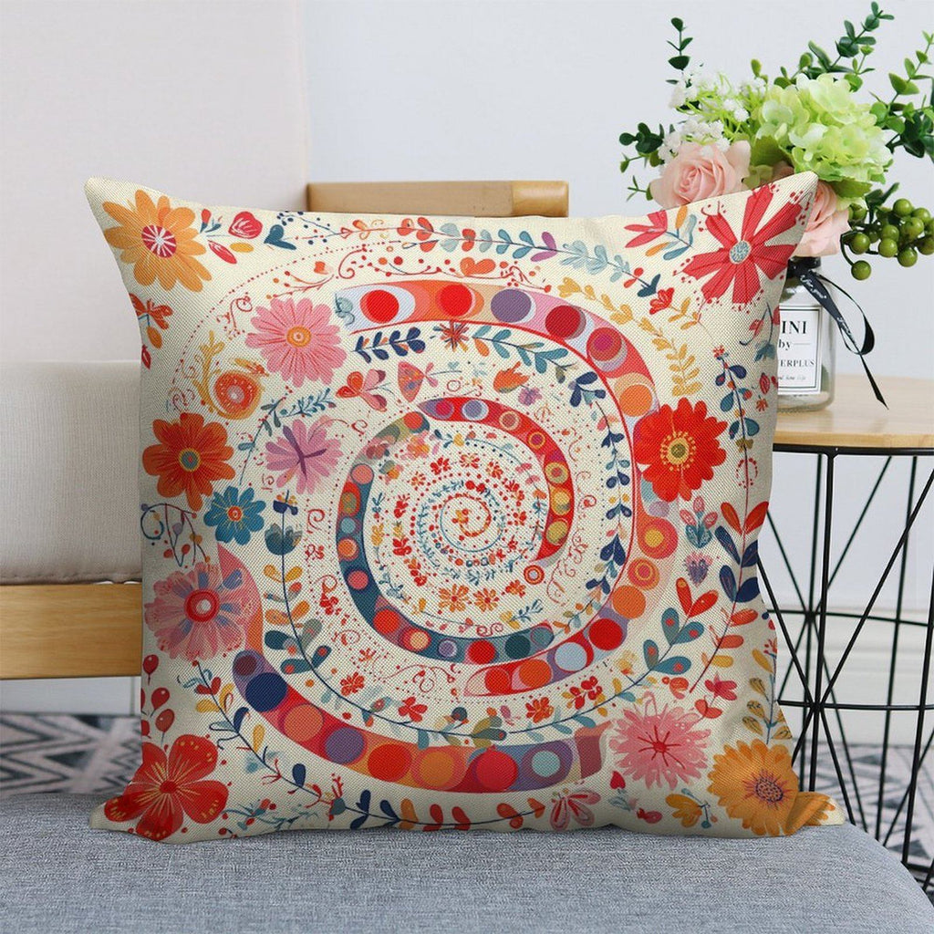 Spiral Garden Bloom Faux-Linen Throw Pillow Cover