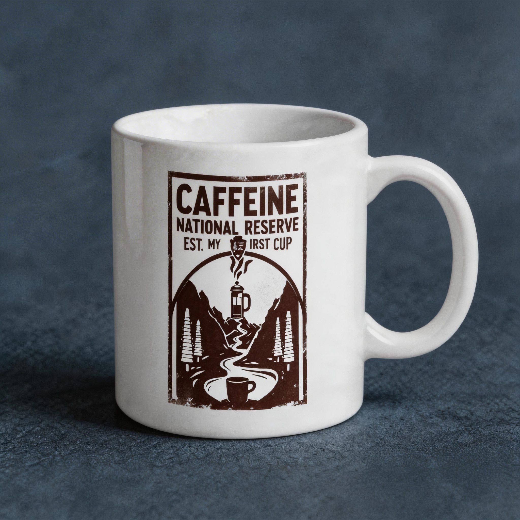 Caffeine National Reserve French Press Graphic Ceramic Coffee Mug