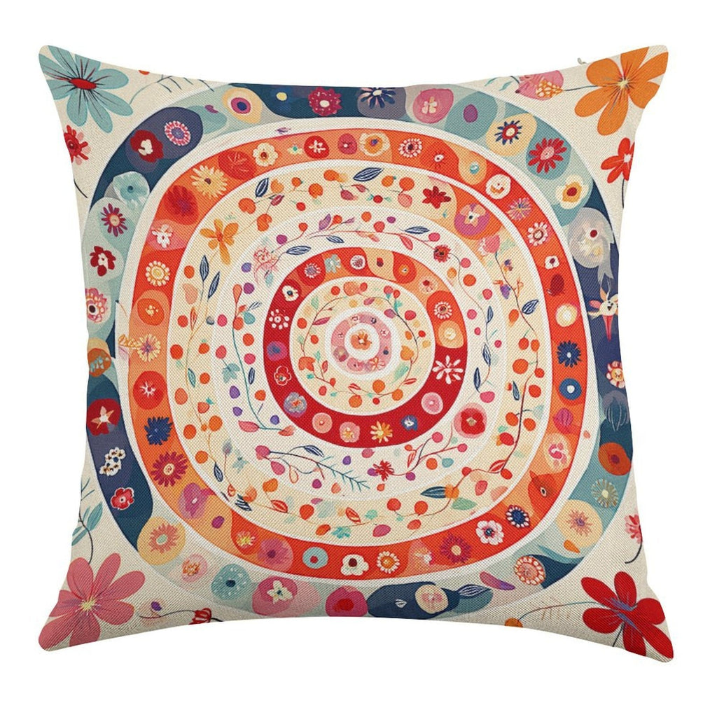 Bohemian Mandala Floral Faux-Linen Throw Pillow Cover