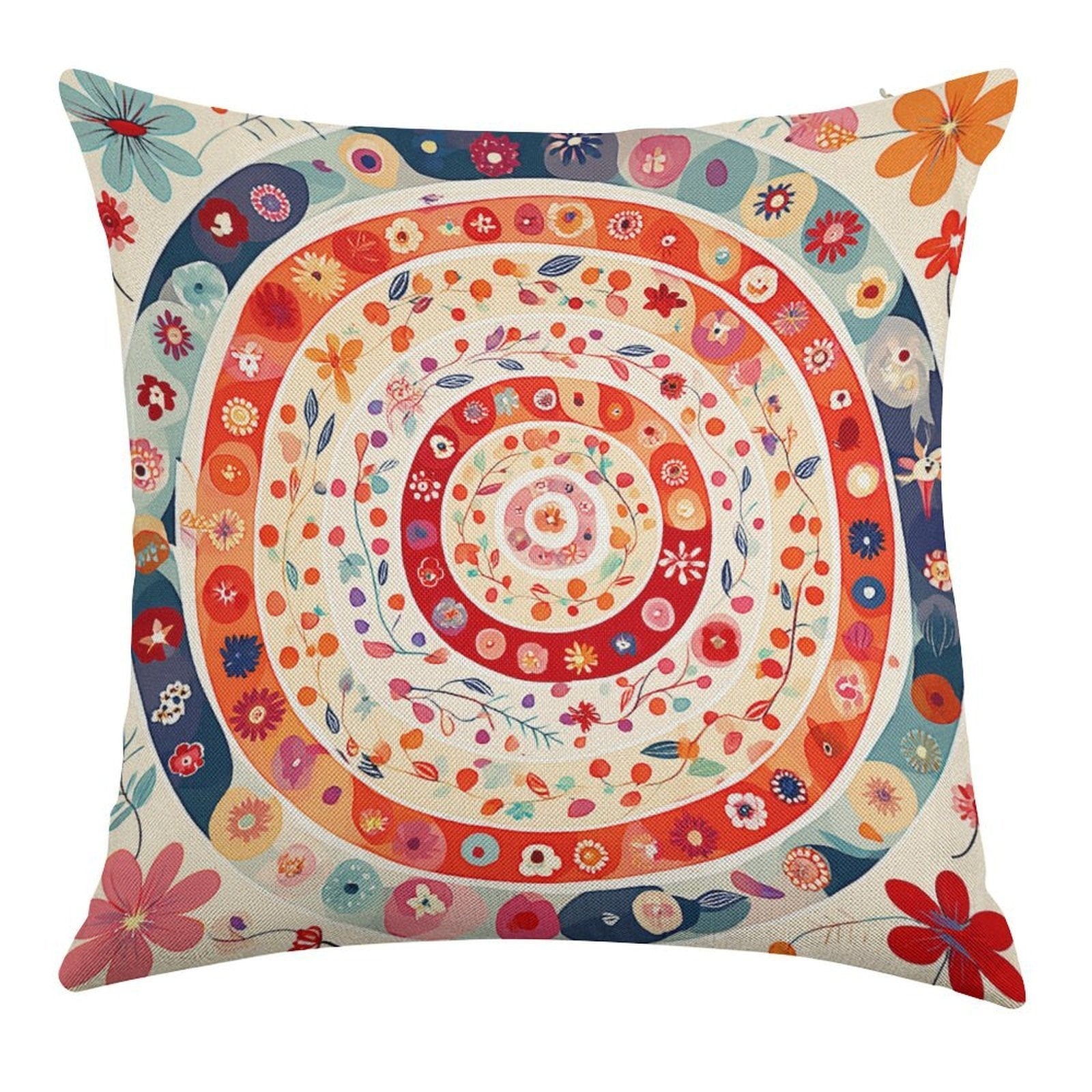 Bohemian Mandala Floral Faux-Linen Throw Pillow Cover