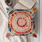 Bohemian Mandala Floral Faux-Linen Throw Pillow Cover