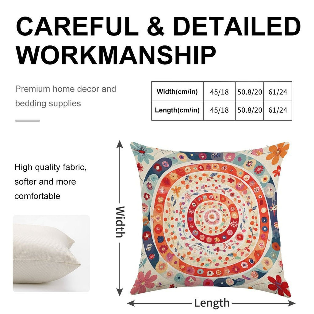 Bohemian Mandala Floral Faux-Linen Throw Pillow Cover