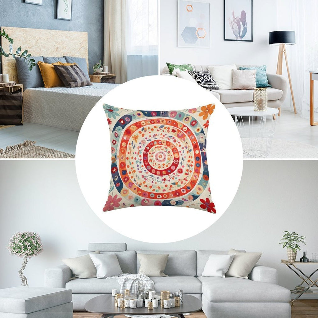 Bohemian Mandala Floral Faux-Linen Throw Pillow Cover