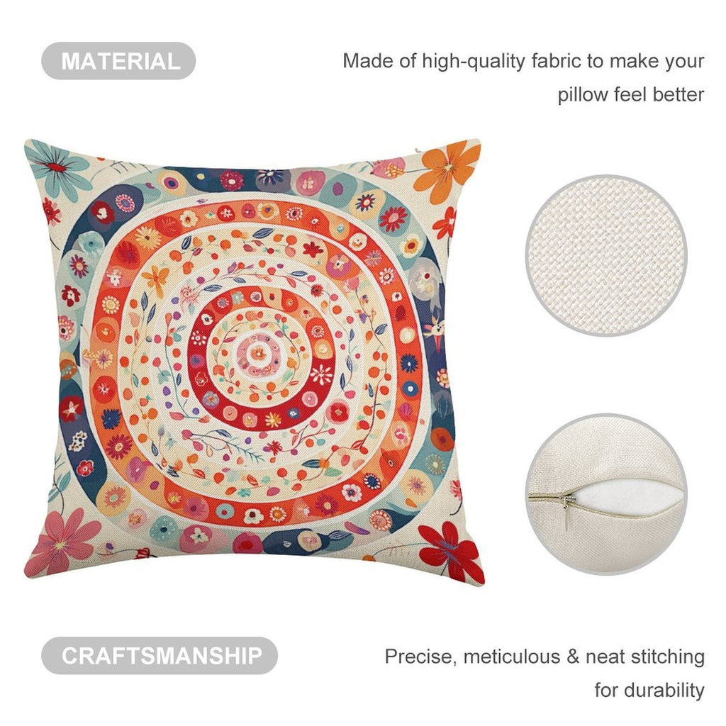 Bohemian Mandala Floral Faux-Linen Throw Pillow Cover