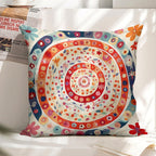 Bohemian Mandala Floral Faux-Linen Throw Pillow Cover